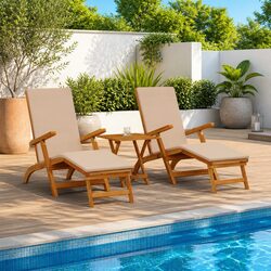 Folding Reclining Sun Lounger Chair Set - Acacia Wood