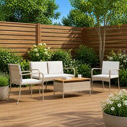 Durable Garden Furniture Set with Cushions and Steel Table