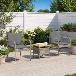 Stylish Grey Poly Rattan Garden Bistro Set with Cushions