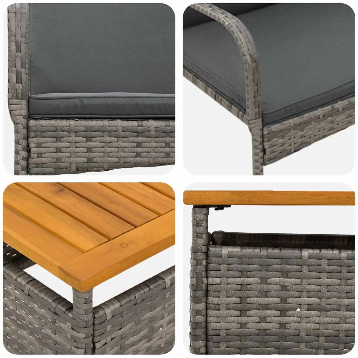 Garden Bistro Set Poly Rattan Powder-Coated Steel 3 Piece Grey Outdoor Furniture with Cushions