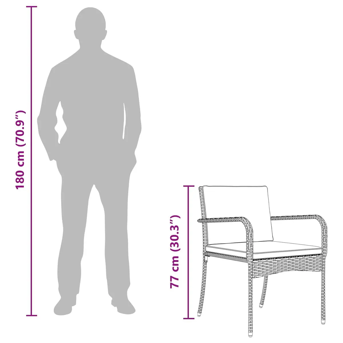 Garden Bistro Set Poly Rattan Powder-Coated Steel 3 Piece Grey Outdoor Furniture with Cushions