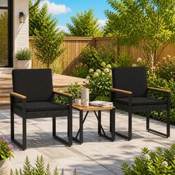 3 Piece Black Poly Rattan Outdoor Furniture Set