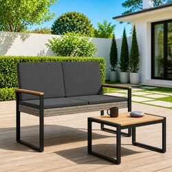 Durable Grey Poly Rattan Outdoor Bench for Garden Patio