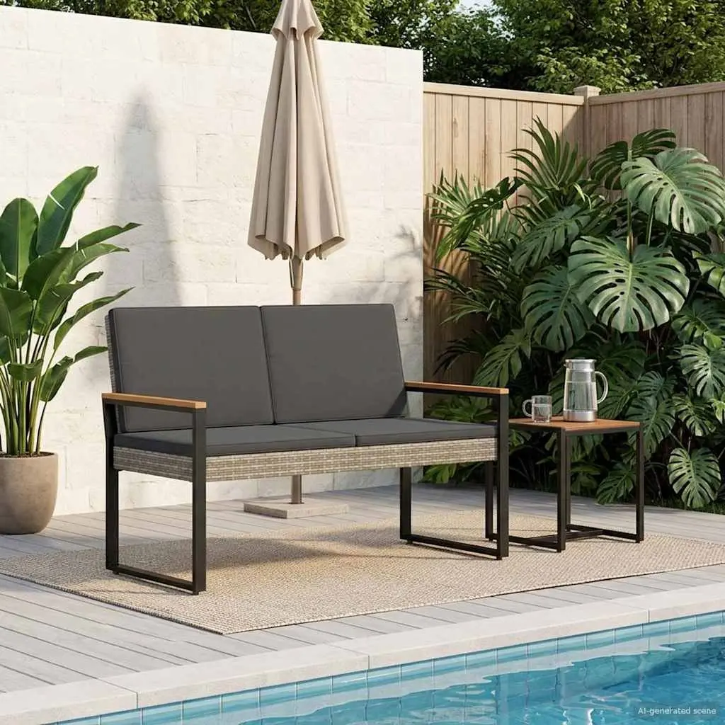 Outdoor Bench Poly Rattan Grey Durable Weather-Resistant Seating