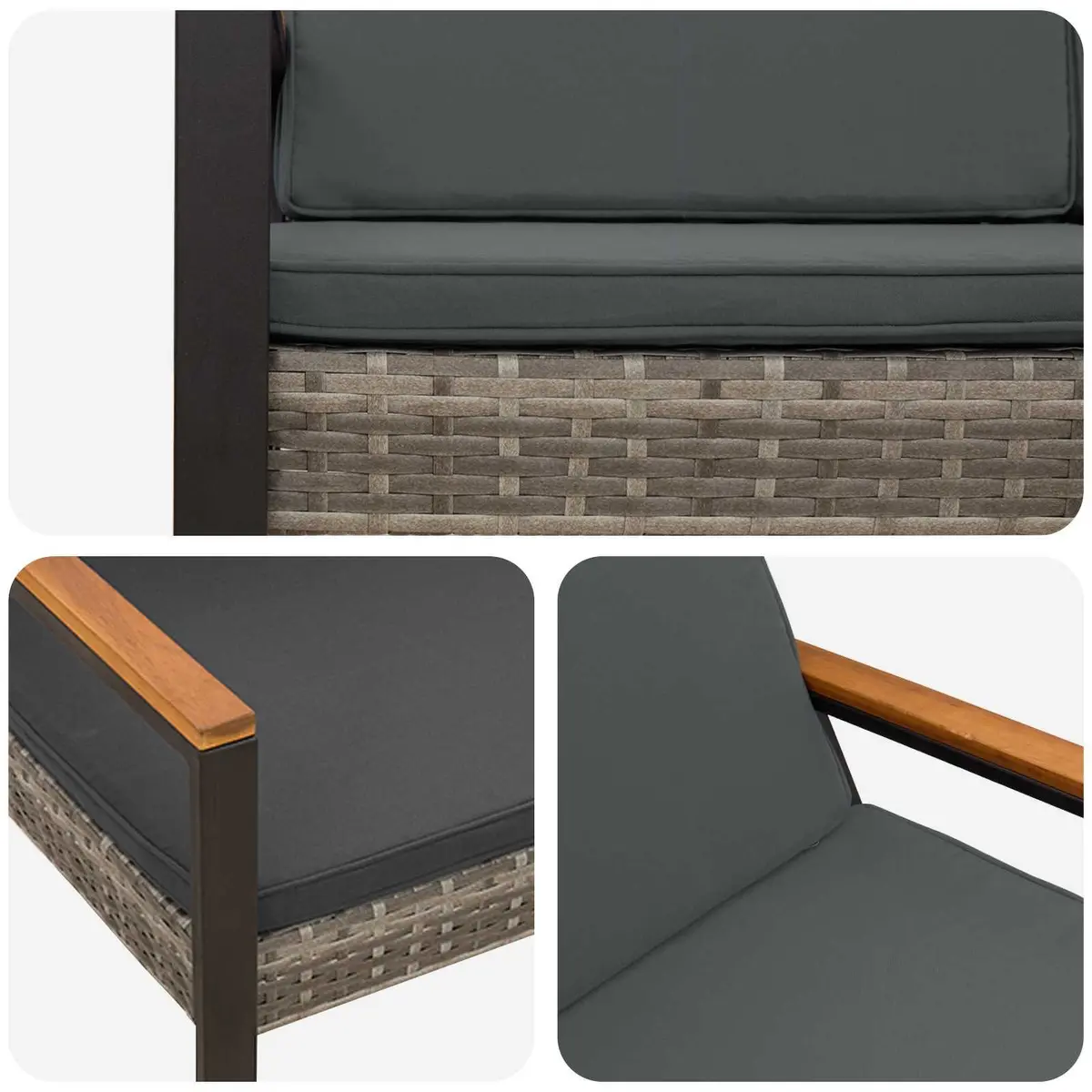 Outdoor Bench Poly Rattan Grey Durable Weather-Resistant Seating