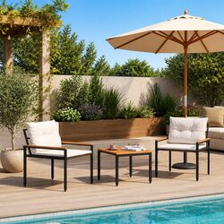 3-Piece Grey Poly Rattan Patio Furniture Set