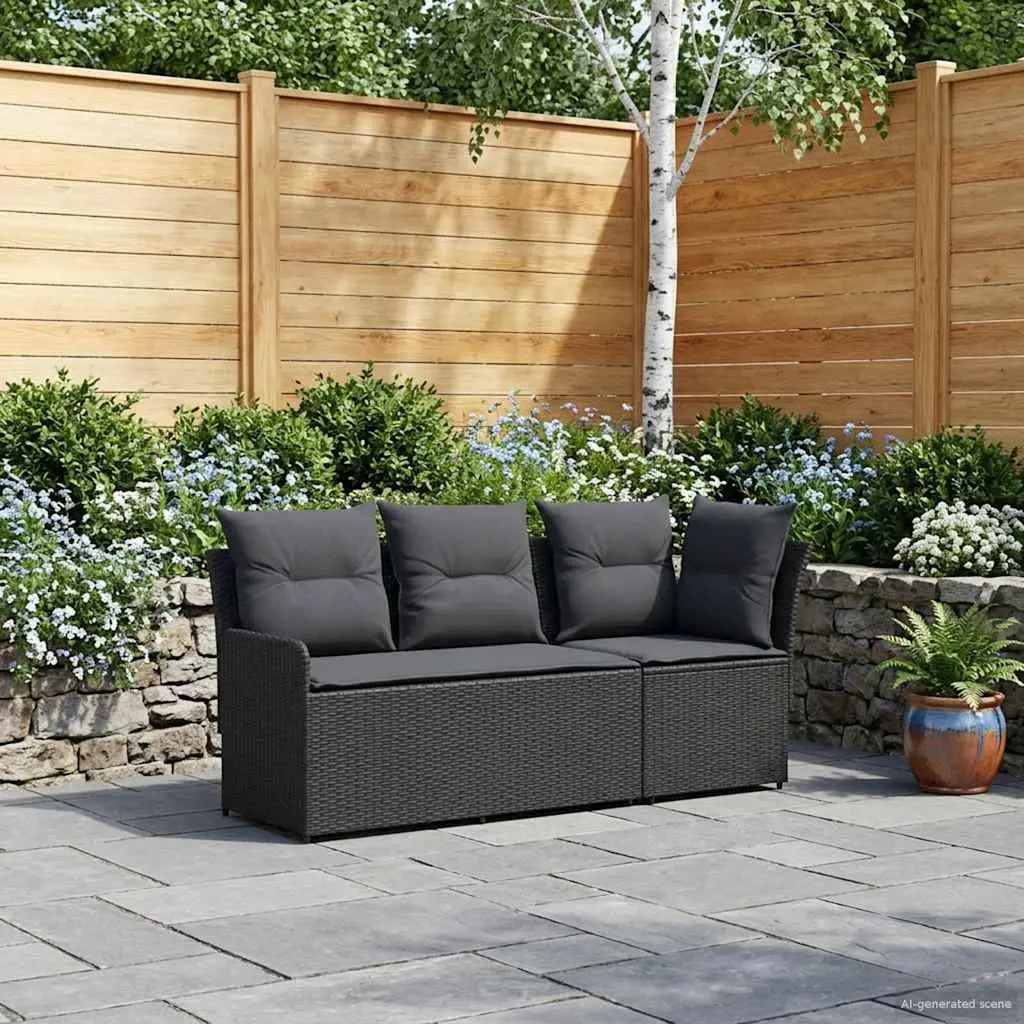 Outdoor Sectional Sofa PE Rattan 2-Piece Modular Black