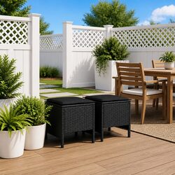 Black Rattan Garden Footstool for Indoor and Outdoor Use