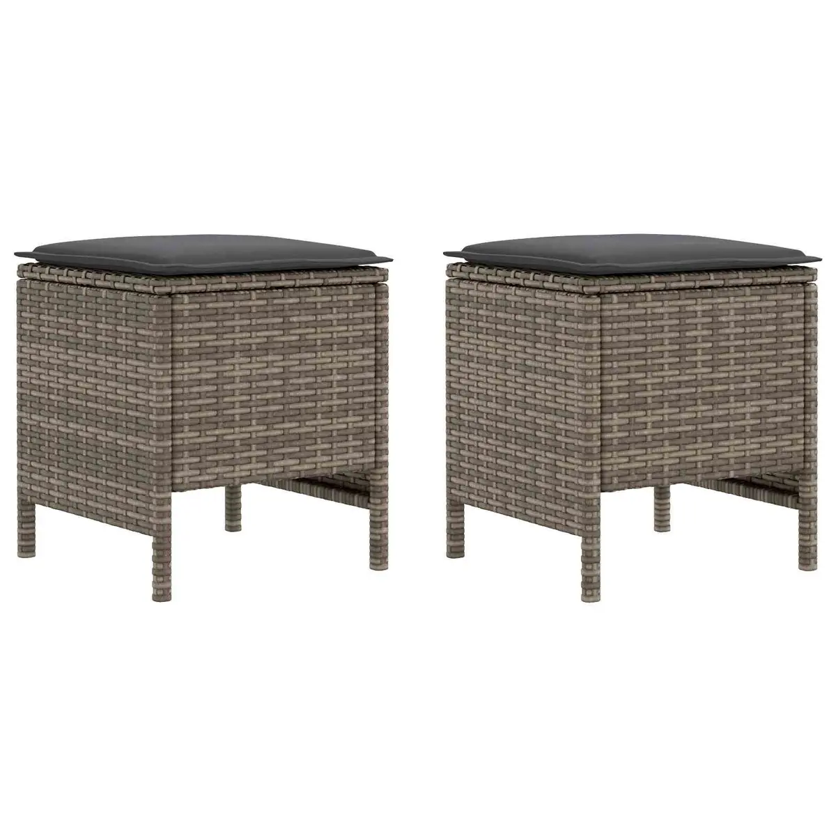 Grey Rattan Garden Footstool 2 Piece Set