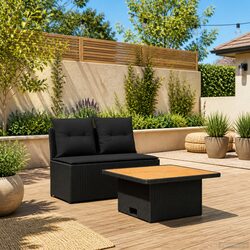 Durable Outdoor Middle Sofa with Lift-Up Table in Black