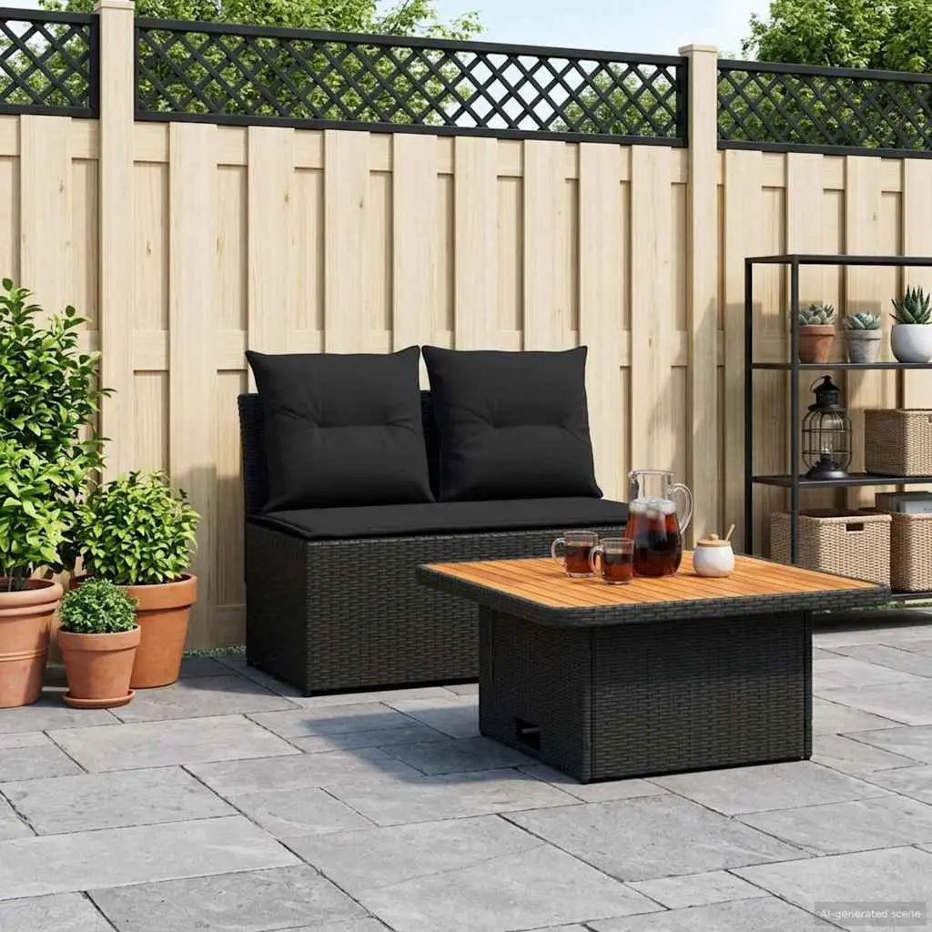 Outdoor Middle Sofa with Lift-Up Table in Black