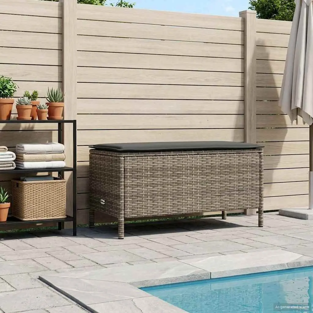 Footstool Poly Rattan 80 x 38 x 45 cm Grey Outdoor Indoor Seating with Removable Cushion