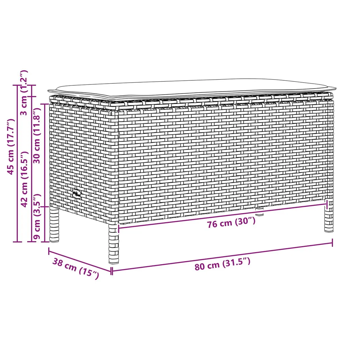 Footstool Poly Rattan 80 x 38 x 45 cm Grey Outdoor Indoor Seating with Removable Cushion