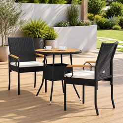 Durable Rattan Garden Chairs with Cushions – 2pcs Black
