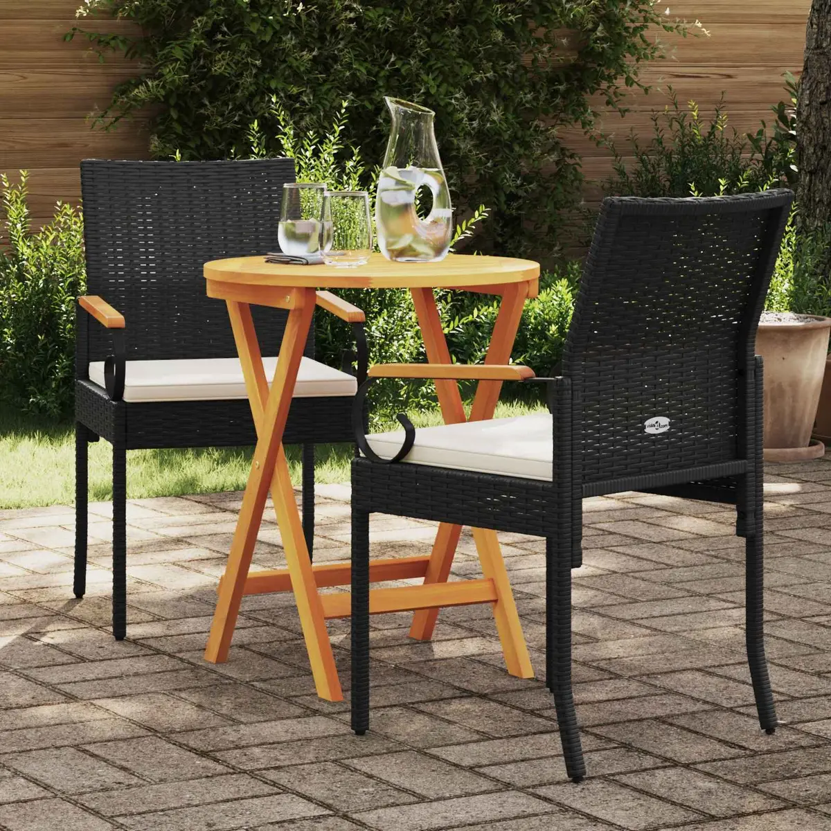 Outdoor Garden Chairs Poly Rattan Powder-coated Steel 2pcs Black