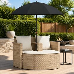 8 Piece Outdoor Garden Sofa Set with Parasol Stool Beige