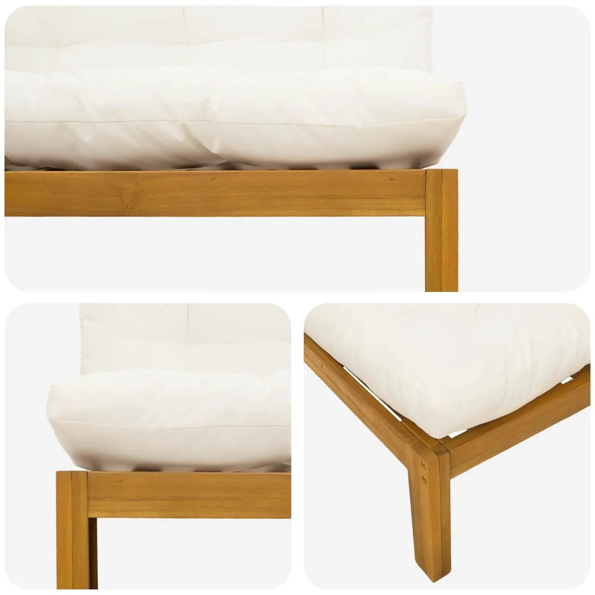 Outdoor Sectional Sofa Middle Unit Garden Acacia Wood Natural Cream White