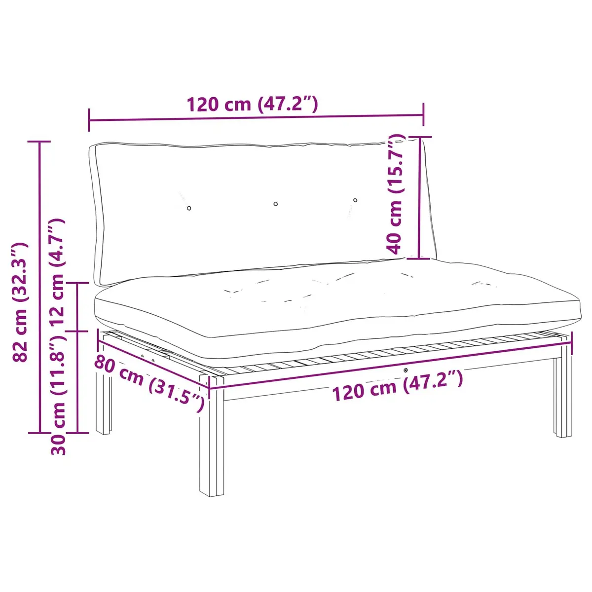 Outdoor Sectional Sofa Middle Unit Garden Acacia Wood Natural Cream White