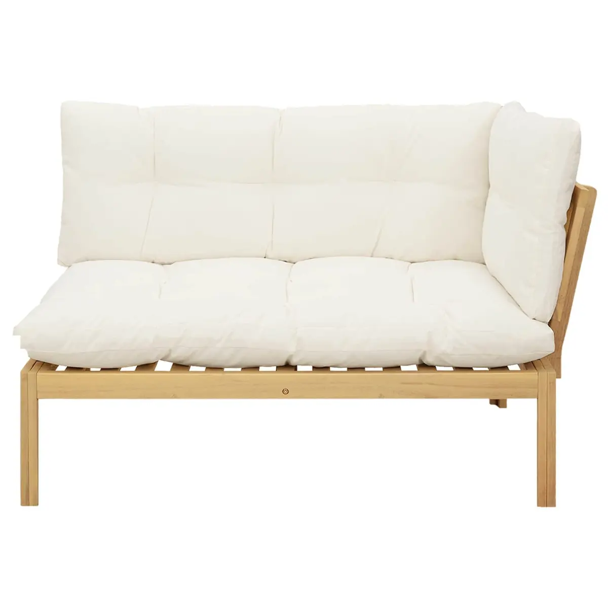 Corner Sofa Unit Acacia Wood Outdoor Sectional Seating Light Acacia and Cream White