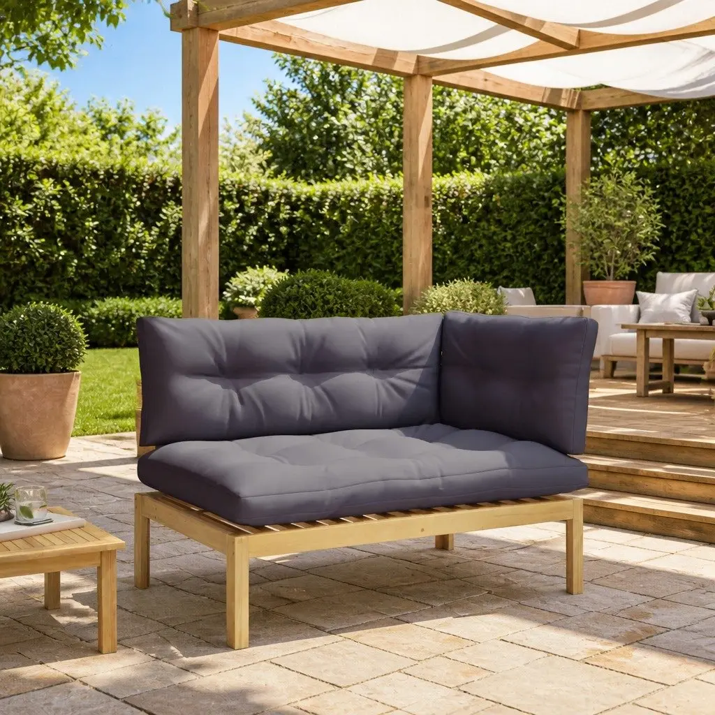 Corner Sofa Unit Solid Acacia Wood Outdoor Sectional Seating Light Acacia Dark Grey