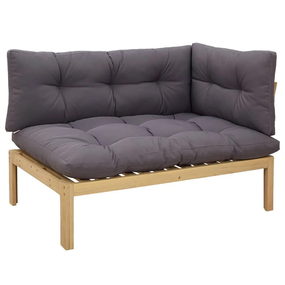 Corner Sofa Unit Solid Acacia Wood Outdoor Sectional Seating Light Acacia Dark Grey