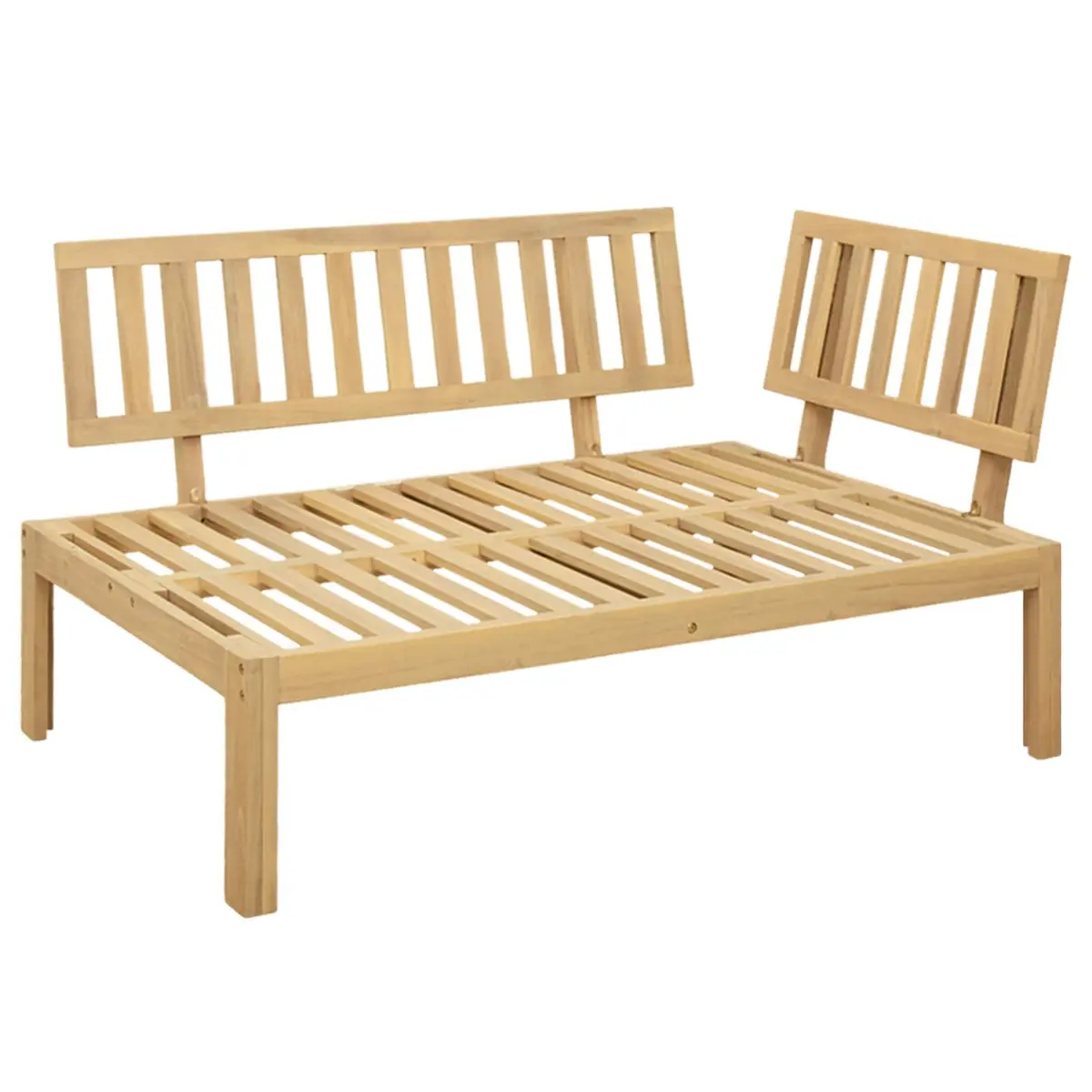 Corner Sofa Unit Solid Acacia Wood Outdoor Sectional Seating Light Acacia Dark Grey