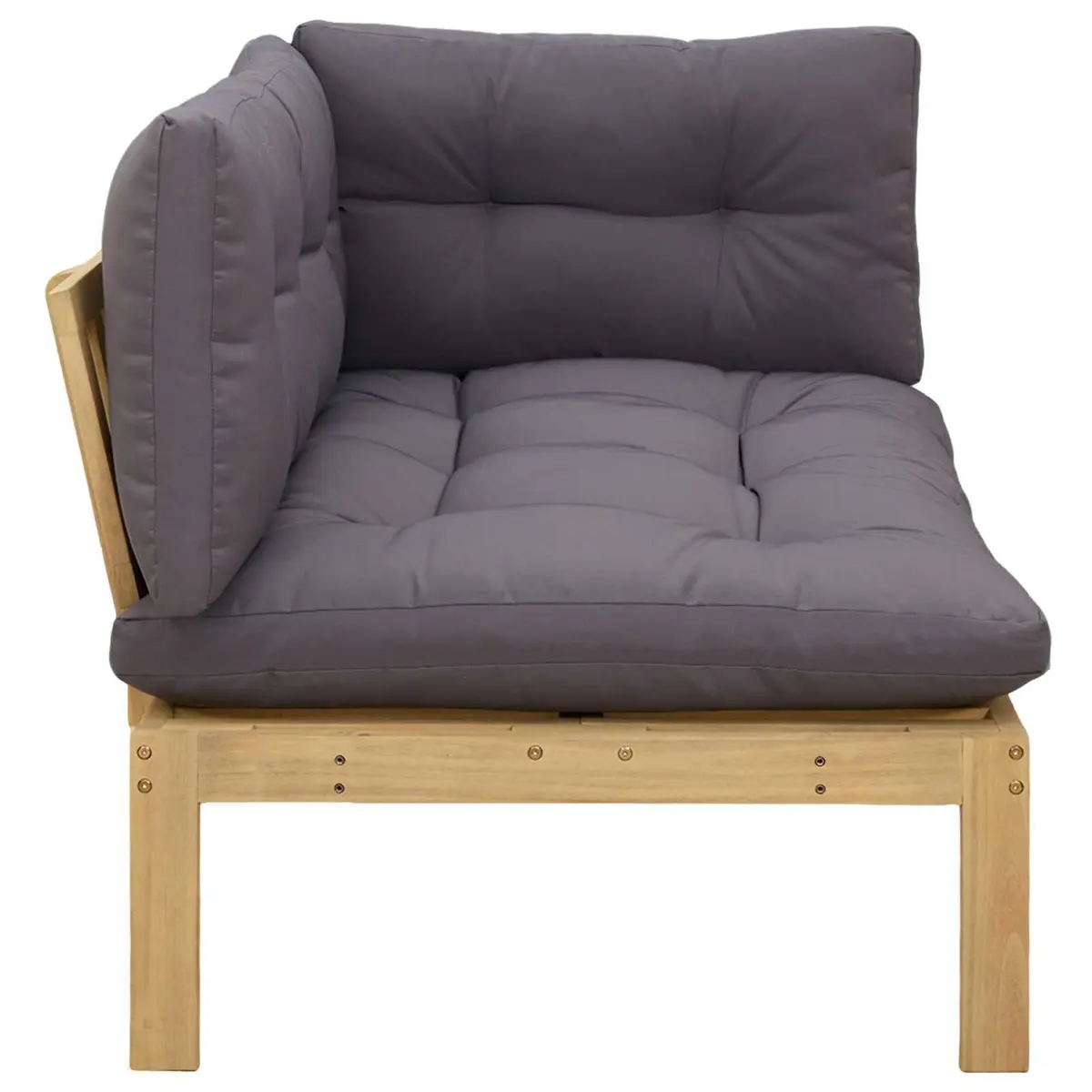 Corner Sofa Unit Solid Acacia Wood Outdoor Sectional Seating Light Acacia Dark Grey