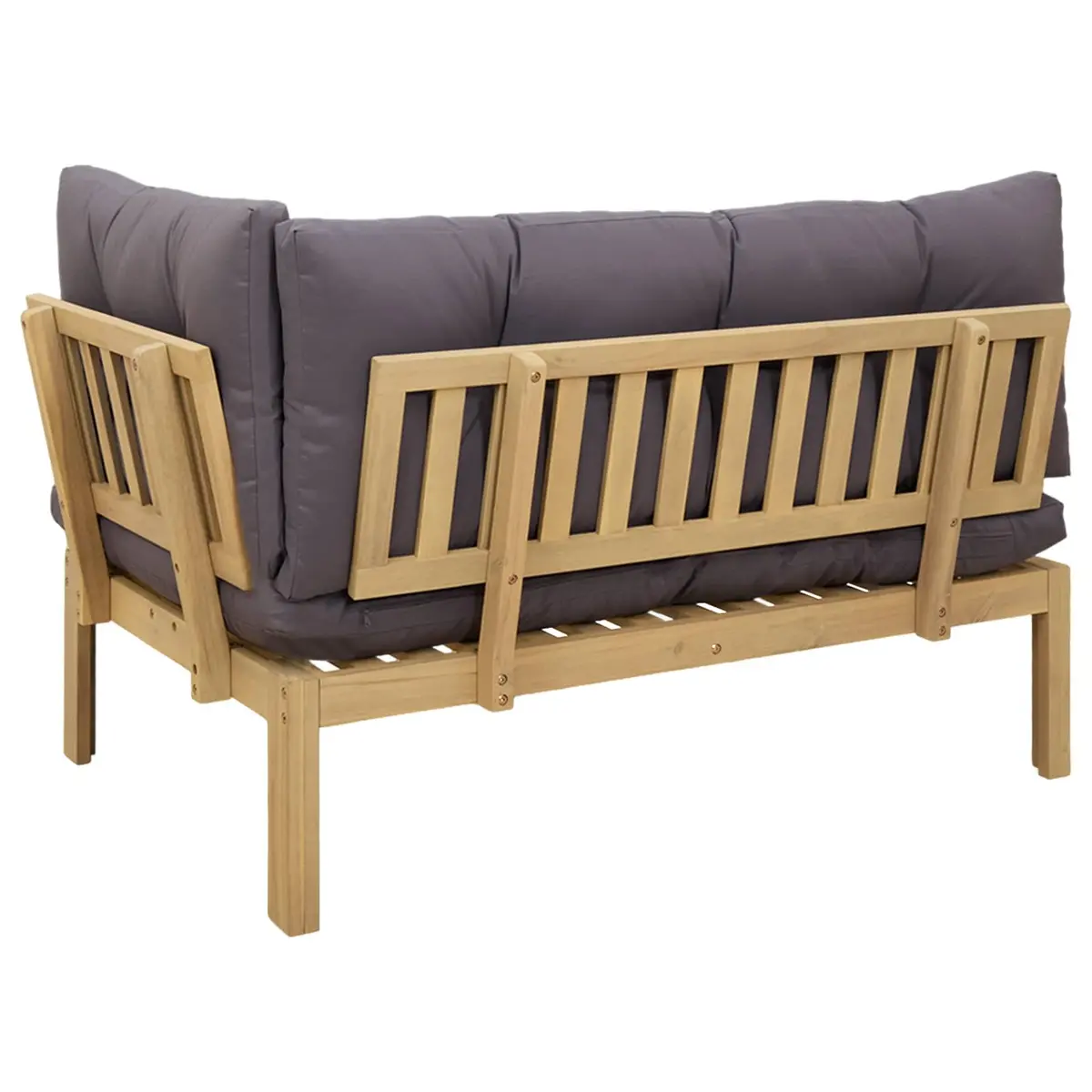 Corner Sofa Unit Solid Acacia Wood Outdoor Sectional Seating Light Acacia Dark Grey
