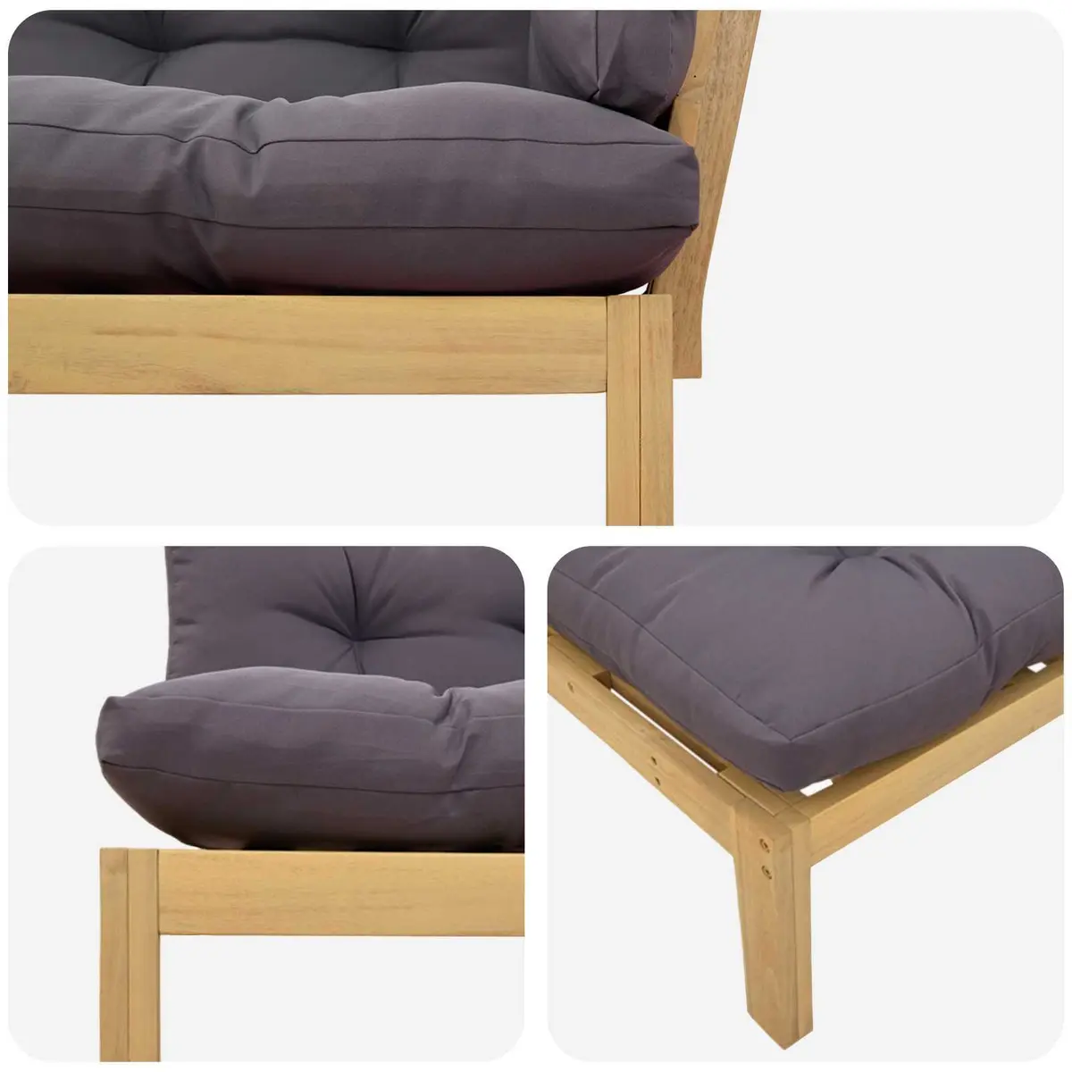 Corner Sofa Unit Solid Acacia Wood Outdoor Sectional Seating Light Acacia Dark Grey