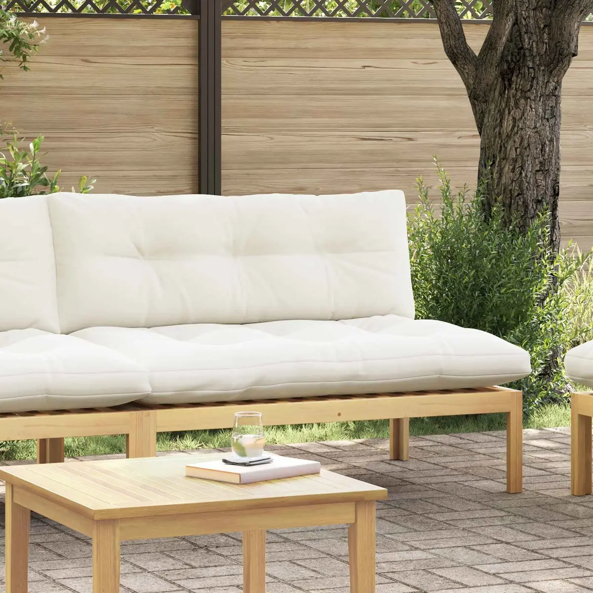 Light Acacia Cream White Outdoor Sectional Sofa Middle Unit