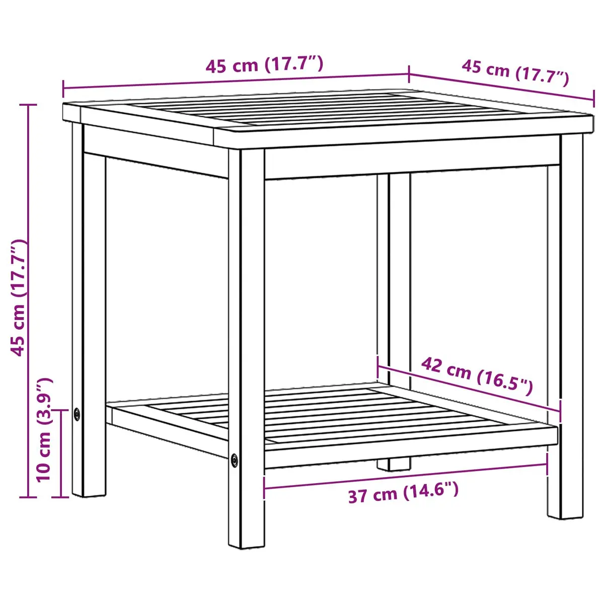Solid Acacia Wood Side Table 45x45x45cm