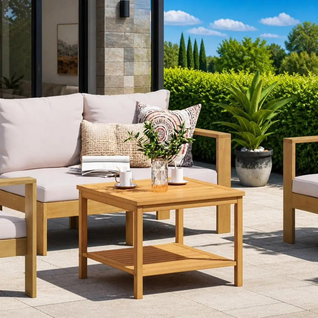 Rustic Solid Acacia Wood Side Table 60x60x45cm