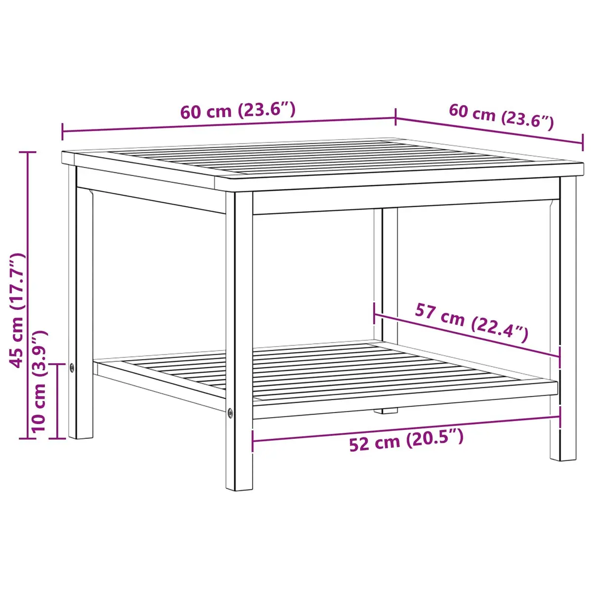 Rustic Solid Acacia Wood Side Table 60x60x45cm