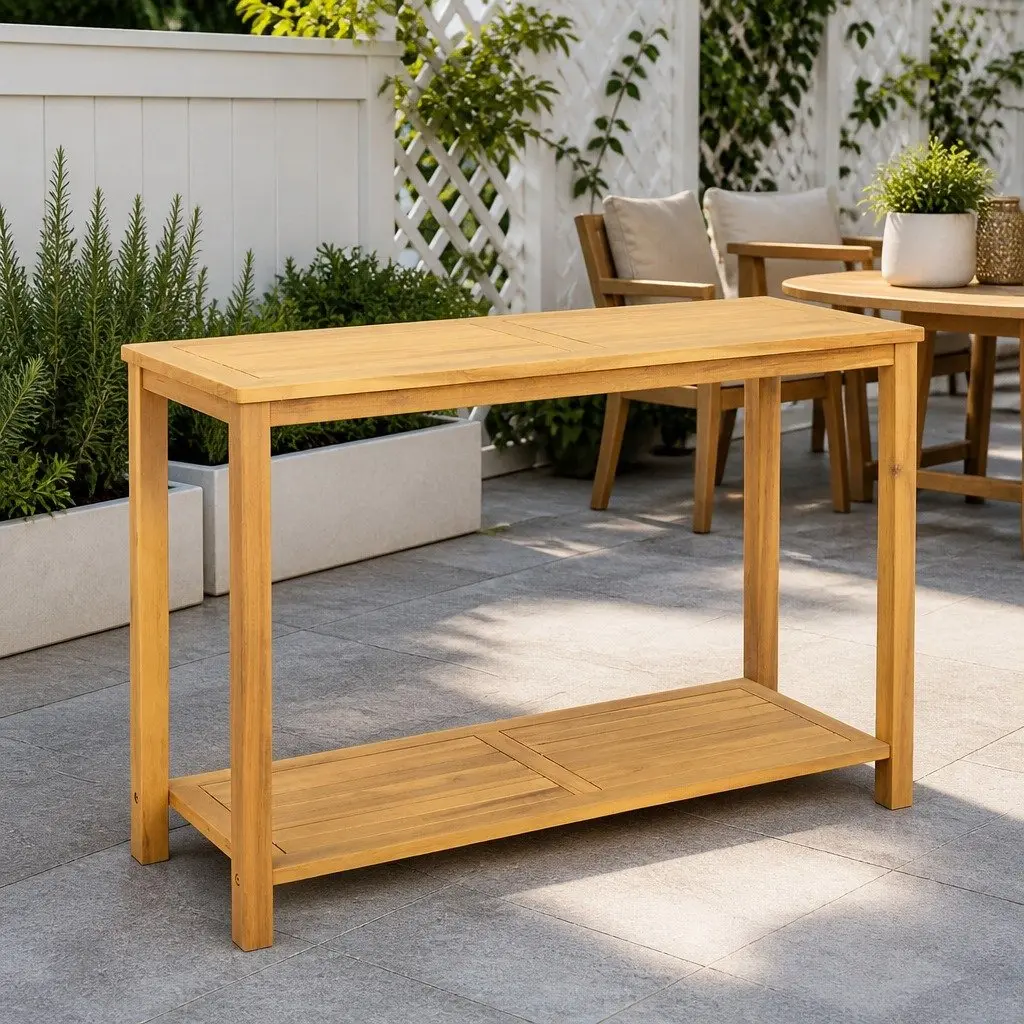 Solid Wood Garden Console Table for Outdoor Display