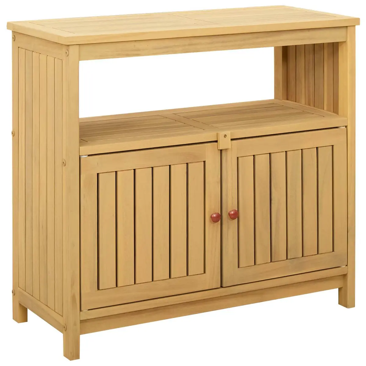 Light Acacia Garden Console Table with Storage Shelves