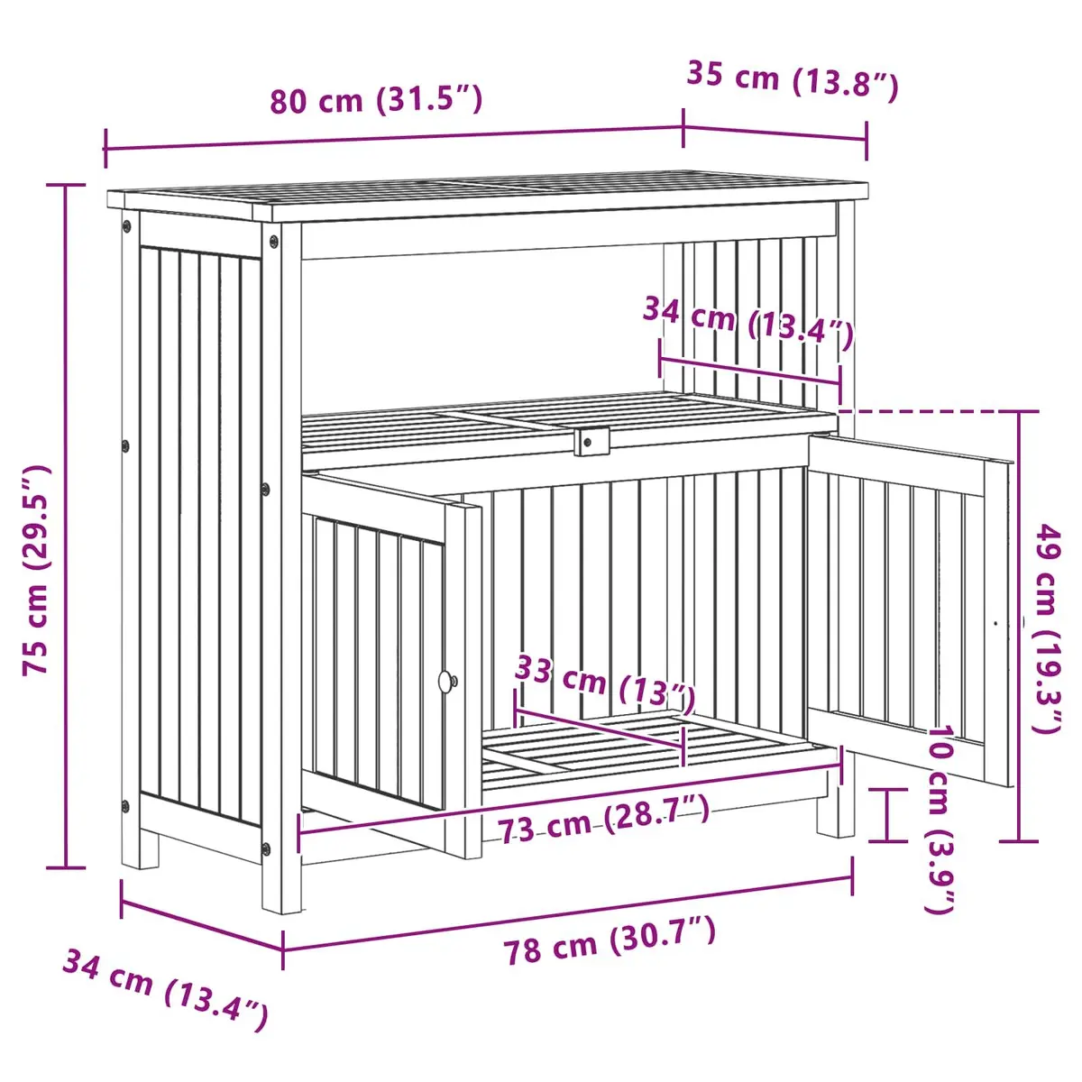 Light Acacia Garden Console Table with Storage Shelves
