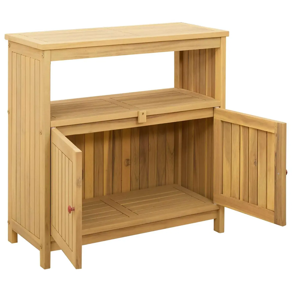 Light Acacia Garden Console Table with Storage Shelves