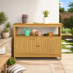 Durable Garden Console Table with Ample Storage Shelves