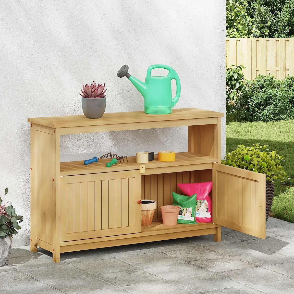 Garden Console Table with Ample Storage Shelves