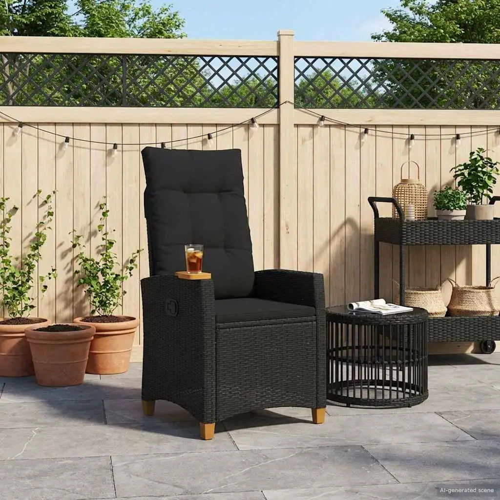 Outdoor Reclining Chair with Integrated Tea Table Black Garden Lounge Seat