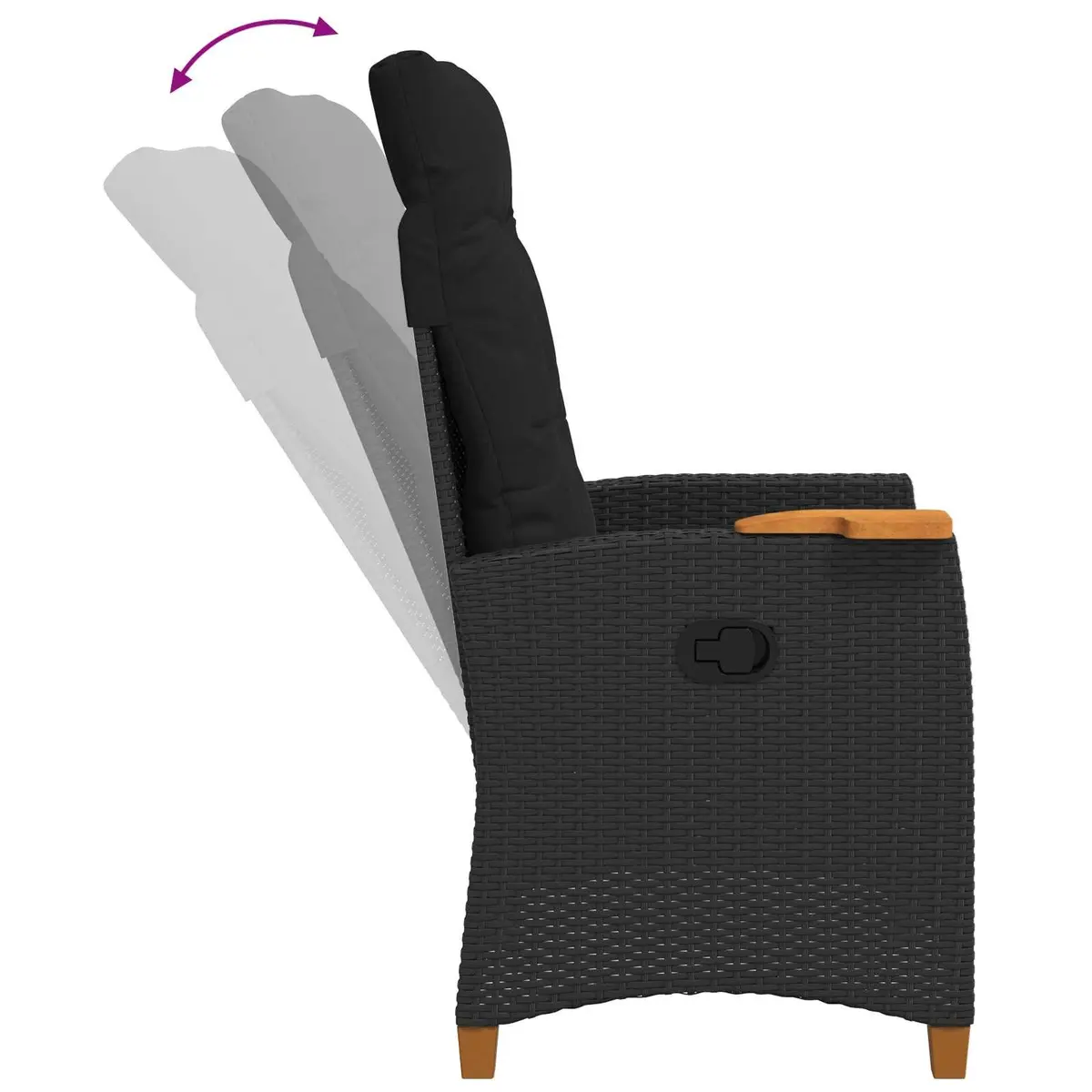 Outdoor Reclining Chair with Integrated Tea Table Black Garden Lounge Seat