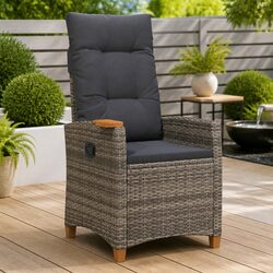 Superior Reclining Garden Chair with Side Table Grey