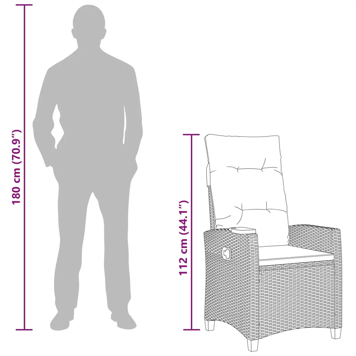 Reclining Garden Chair with Side Table Grey