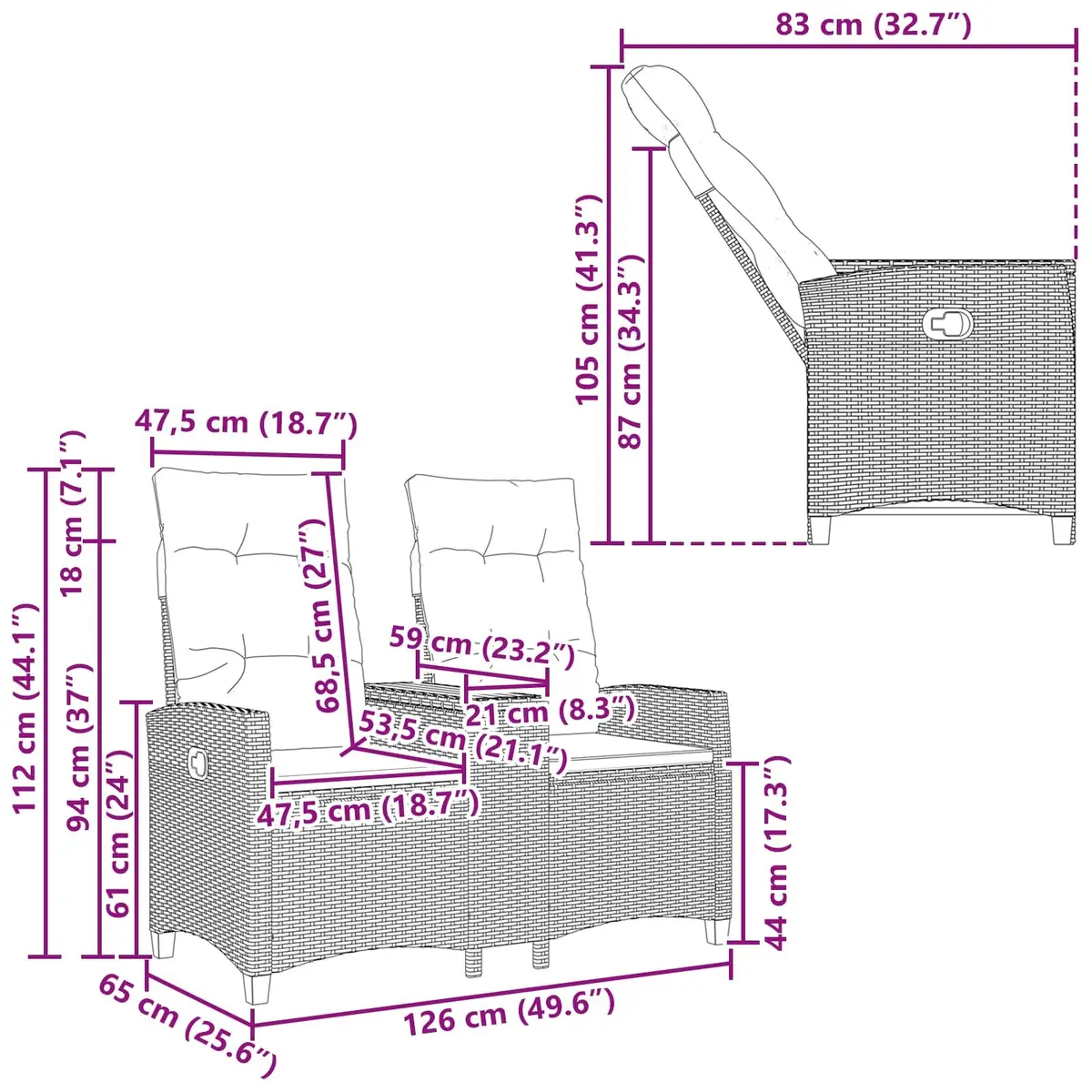 Outdoor Reclining Bench with Integrated Tea Table