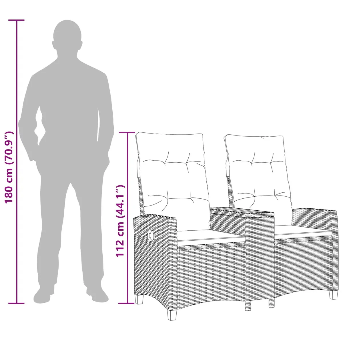 Outdoor Reclining Bench with Side Table