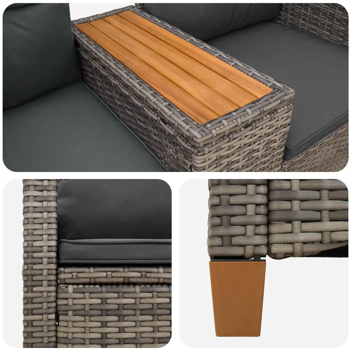 Outdoor Reclining Bench with Side Table