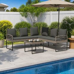 Durable Grey Poly Rattan Garden Sofa Set 2 Pieces