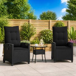 2-Piece Black Adjustable Recliner Outdoor Garden Chairs