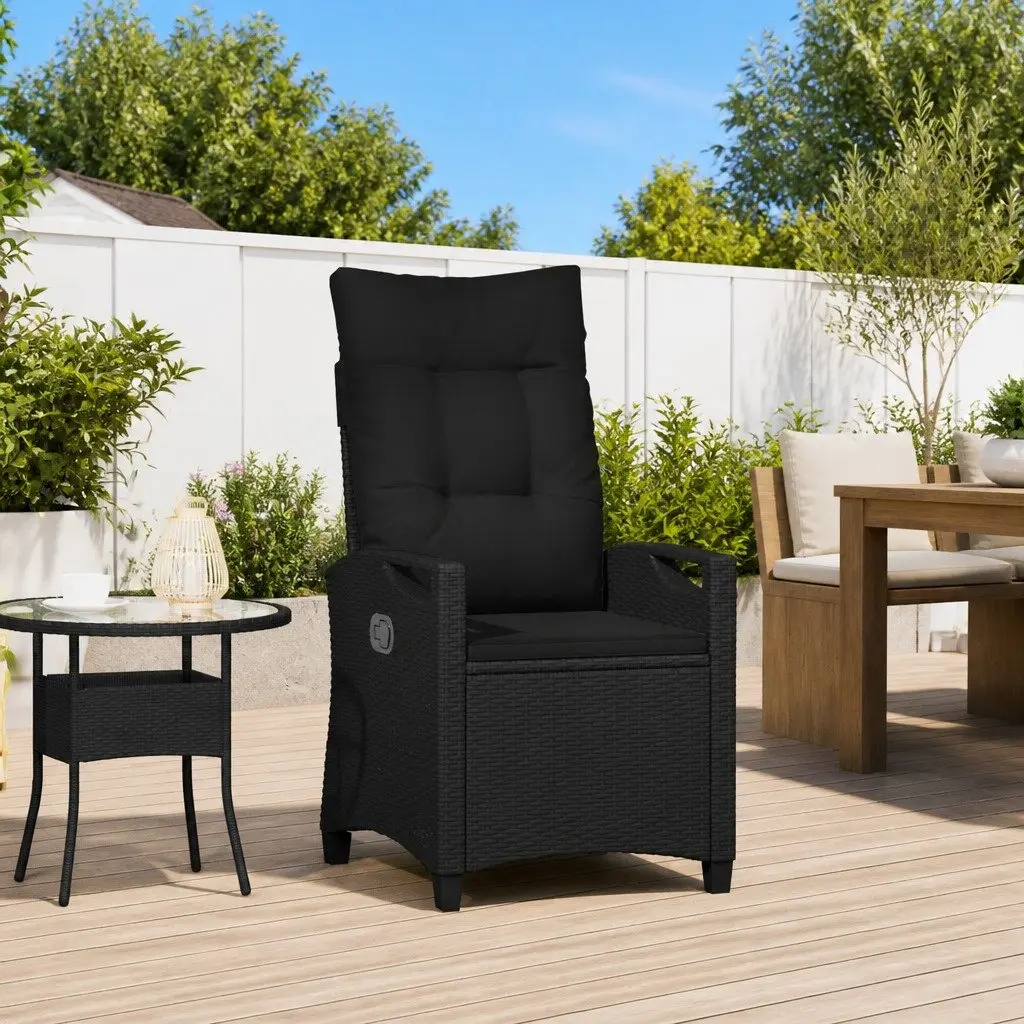 Reclining Garden Chair Poly Rattan Adjustable Backrest Black