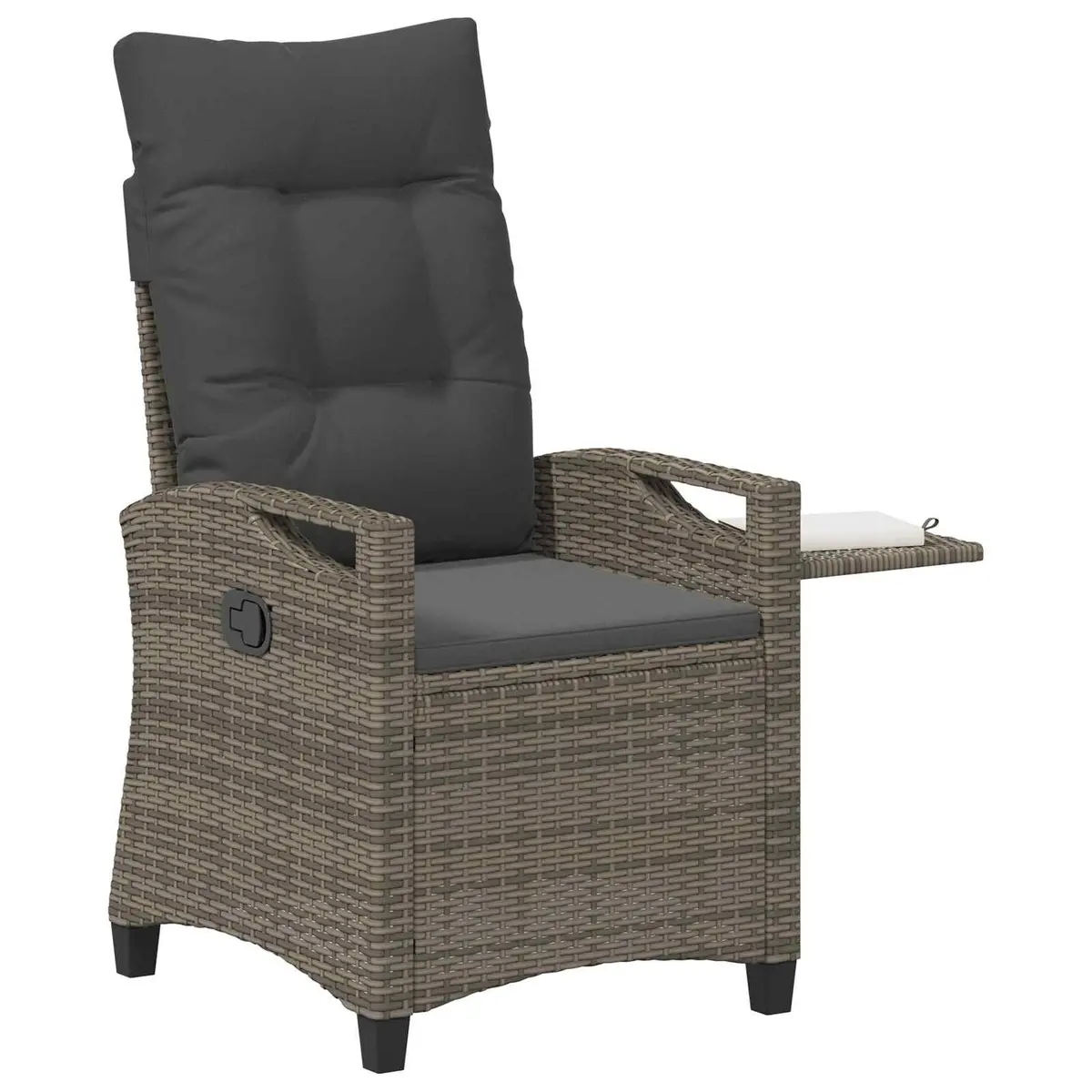 Reclining Garden Chair Poly Rattan Steel Adjustable Backrest Fold-Out Table Grey